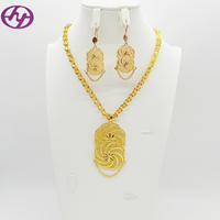 Ensemble collier et boucles d'oreilles plaqué or 24 carats style Dubaï Hongyue, grand pendentif filigrané pour femme, bijoux de mariage nuptial
