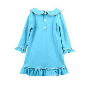 Robe à manches longues en soie de lait pour filles, col Peter Pan, couleur unie et ourlet à volants imprimé, robe décontractée pour enfants, robe de princesse pour tout-petits - Product Image 6