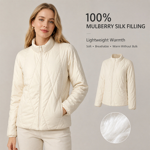 Chaqueta Acolchada de Algodón con Relleno de Seda para Mujer, Manga Larga, Tecnología 3-Proof, Ropa Exterior Cálida, Logotipo Personalizado, Abrigo Ligero y Suave de Primera Calidad - Product Image 1