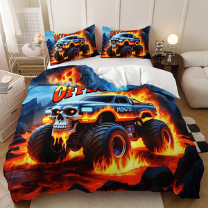 Parure <span class=keywords><strong>de</strong></span> lit élégante et puissante à imprimé Monster Truck, 300 fils, écologique, pour chambre à coucher, avec <span class=keywords><strong>housse</strong></span> <span class=keywords><strong>de</strong></span> <span class=keywords><strong>couette</strong></span> en polyester King Size - Product Image 1