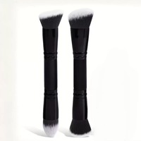 2 pinceaux de maquillage professionnels à double embout en poils synthétiques avec manche en bois, personnalisables avec votre logo, pour fond de teint et blush, marque privée