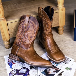 <span class=keywords><strong>Stivali</strong></span> <span class=keywords><strong>da</strong></span> Cowboy in Pelle per Uomo, Punta Quadrata, Altezza Metà Polpaccio, <span class=keywords><strong>Stivali</strong></span> Ricamati Classici <span class=keywords><strong>da</strong></span> Equitazione, Calzature Resistenti - Product Image 4