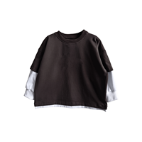 Atasan Lengan Panjang Dua Potong Model Longgar untuk Anak, Kerah Bulat dengan Manset & Pinggiran Berbahan Rib