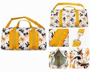 BA0314 Stylish <b>Canvas</b> Yellow Print Sport Casual Weekend Big Capacity Zipper Washable Travel Duffel Bag - Product Image 1