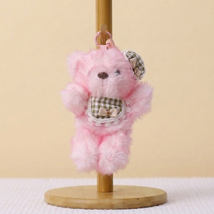 Orsetto di peluche all'ingrosso da 14 cm <span class=keywords><strong>con</strong></span> pelliccia lunga, portachiavi, ciondolo, bambola, orsetto di peluche OEM <span class=keywords><strong>con</strong></span> bavaglino a quadretti per negozi di articoli da regalo e distributori automatici - Product Image 4