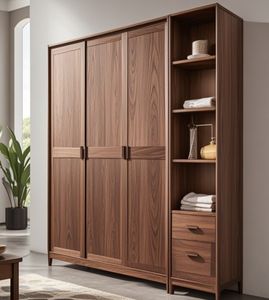 Armoire de chambre à coucher moderne et simple, en bois personnalisé, en MDF, avec grain de bois, pour vêtements - Product Image 1