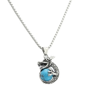 Dragon Holding Bead Pendant Stainless Steel Necklace <b>Men</b> Retro Punk Style Themed <b>Animal</b> Shape Gift Jewelry 280518 - Product Image 4