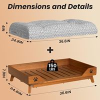 Lit surélevé pour chien en bambou BH, cadre en bois, avec coussin moelleux pour animaux de grande taille jusqu'à 150 lbs