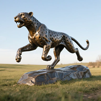 Sculpture en bronze personnalisée de statues d'animaux, statue de léopard en bronze d'animaux sauvages à grande échelle
