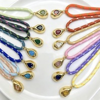 Nouveau collier en corde tressée de cuivre coloré de style européen et américain, avec pendentif goutte d'eau en zircon, sportif et élégant
