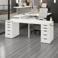 Grand bureau d'ordinateur avec tiroirs, bureau d'ordinateur de 2 m pour deux personnes, table de travail en bois blanc, bureau à domicile