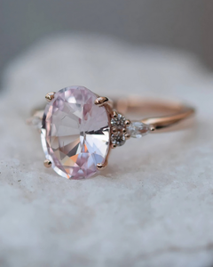 2.75 CT Blush Pink Oval Cut Moissanite Three Stone Prong Setting Women's Engagement Rose Gold Signet <b>Ring</b> Anniversary Elegant - Product Image 2