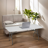 Table pliante 6 pieds, table pliante d'extérieur en plastique, table pliante robuste en HDPE de 6 pieds, pliable en deux avec poignée de transport