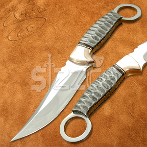 Hermosa hoja fija de acero D2 hecha a mano, cuchillo de caza para acampar con Funda de cuero, mango de cobre de Damasco, regalo para él - Product Image 1