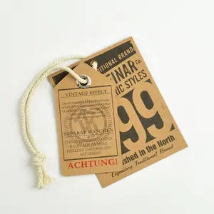 Milieuvriendelijke Recycle Aangepaste Kledingstuk Tag Merk Tag Kraftpapier Swing Hang Tags Voor Kleding En Jeans