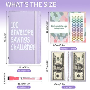 Carnet de budget A6 en cuir PU avec 100 enveloppes <span class=keywords><strong>pour</strong></span> économies sur 100 jours, <span class=keywords><strong>classeur</strong></span> de rangement avec 100 enveloppes réutilisables <span class=keywords><strong>pour</strong></span> le suivi des économies - Product Image 1