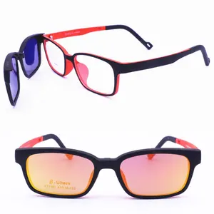 Wholesales 1301 Children ULTEM Light Weight Optical Glasses Frame With Magnetic Clip On Polarized Sunglasses