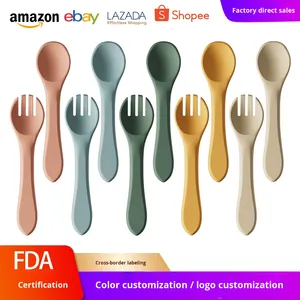 Juego de Cuchara y Tenedor de Silicona Suave <span class=keywords><strong>para</strong></span> Bebés, <span class=keywords><strong>para</strong></span> la Alimentación con Comida <span class=keywords><strong>Complementaria</strong></span>, con un Diseño Simple y Bonito - Product Image 3