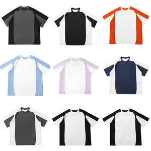 T-shirt a maniche corte color block, vestibilità ampia con spalle scese, asciugatura rapida, traspirante, maniche raglan, top casual unisex di tendenza - Product Image 4