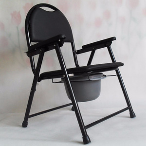 Folding <b>Commode</b> Chair Black <b>Portable</b> Toilet Chair For Seniors And Pregnant Women With Backrest And Armrests - Product Image 2