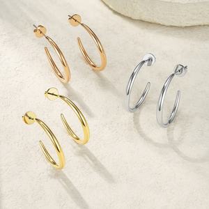 Hot Selling <b>Fashion</b> Minimalist 14K Gold Plated Stainless Steel <b>Hoop</b> C Shape <b>Earrings</b> for Unisex Romantic Wedding Party Jewelry - Product Image 2