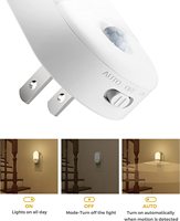 Veilleuses miniatures LOHAS avec détecteur de mouvement, 0,6 W, 2 niveaux de luminosité réglables, prise murale, détecteur de mouvement LED pour couloir, escalier