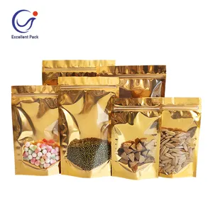 20x30 cm One Side Clear Gold Metalized Transparent Stand up Pouch Ziplock Bag With Heat Seal For Food Package