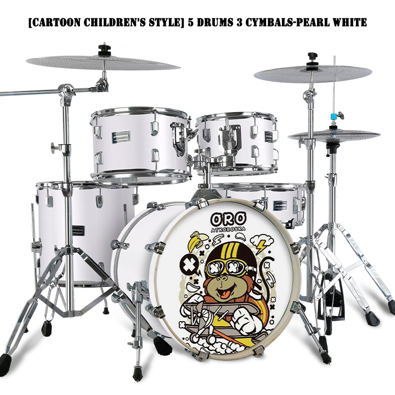 [Stile cartone animato per bambini] 5 tamburi 3 piatti - bianco perla