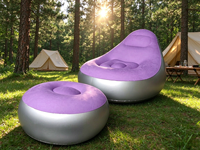 Fauteuil gonflable en PVC floqué, pliable, inclinable, avec pompe à pied, ottoman portable pour une personne, pour le camping en plein air