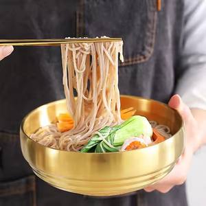 Cuencos de sopa de acero inoxidable 304 de doble capa coreanos al por mayor, cuencos de <span class=keywords><strong>Ramen</strong></span> de fideos metálicos, cuencos dorados para restaurante y hogar - Product Image 4