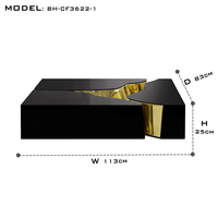 Table basse contemporaine de style karst, design modulaire, laiton poli, laque noire, mobilier domestique