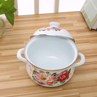 Ensemble de 3 ustensiles de cuisine d'extérieur Cooks Tradition, en métal émaillé durable, avec couvercle décoré de fleurs, pour la cuisson en plein air