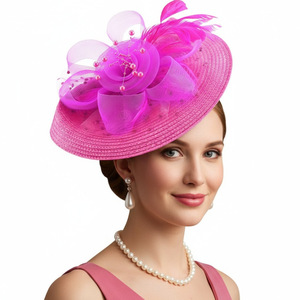 HZO-26031 Populaire Coiffe en maille fleurie, accessoire capillaire en paille tressée et plumes, pour courses hippiques, festivals, goûters, mariages et bals de promo - Product Image 2