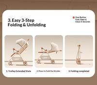 Poussette bébé pliable et légère avec cadre métallique robuste, siège inclinable bidirectionnel, possibilité de s'asseoir/décrocher, design compact et pliable.