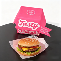 Caja para Hamburguesas Desechable de Papel Rosa Tipo Concha para Comida Rápida, Envase para Comida para Llevar de Restaurantes