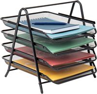 Organiseur de bureau à 4 niveaux en métal, avec plateaux à lettres et rangement pour documents