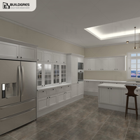 Ensemble d'armoires de cuisine modernes modulaires personnalisées Buildgres, blanches, ignifuges, avec grand îlot, appareils encastrés, conception professionnelle