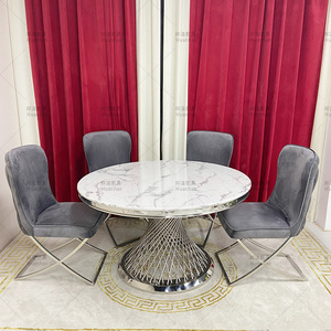 Hiện Đại Sang Trọng Ý Bán Buôn Chất Lượng Cao Nhà Máy Trực Tiếp Phòng Ăn Bạc Marble Top Vòng 6 <span class=keywords><strong>8</strong></span> Chỗ Ngồi Bàn Ăn Bộ - Product Image 3