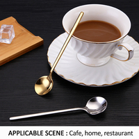 Cuillère à dessert en acier inoxydable 304, longue poignée, mini-cuillère à café, cuillère à glace en métal rose doré, couverts en acier inoxydable