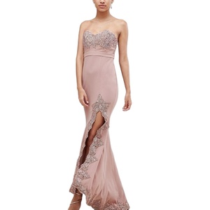 Señoras Bandeau Maxi vestido Sexy triángulo encaje ajuste Slim Fit vestido <span class=keywords><strong>de</strong></span> baile muslo Split <span class=keywords><strong>maternidad</strong></span> Natural noche <span class=keywords><strong>fiesta</strong></span> satén vestido - Product Image 1