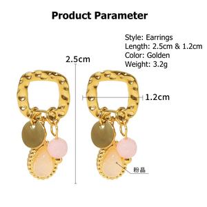 Pendientes de aro retro de gama alta que tocan metal texturizado con colgantes de piedra natural Joyería de acero inoxidable de moda - Product Image 2