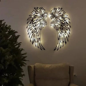 Vente en gros : 1 paire d'ailes avec lumières LED, décoration murale en métal, artisanat à suspendre pour la photographie - Product Image 4