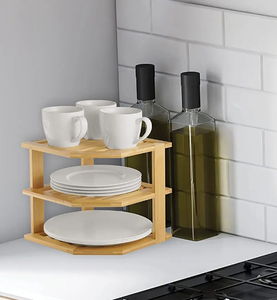 Estante de secado de bambú funcional para uso doméstico, cocina, tarro de especias de madera, organizador de almacenamiento y escurridor para platos, frutas y verduras - Product Image 3