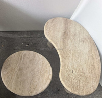 Table d'appoint ovale en marbre naturel Nodic, ensemble de tables basses en travertin, vente directe d'usine pour salon