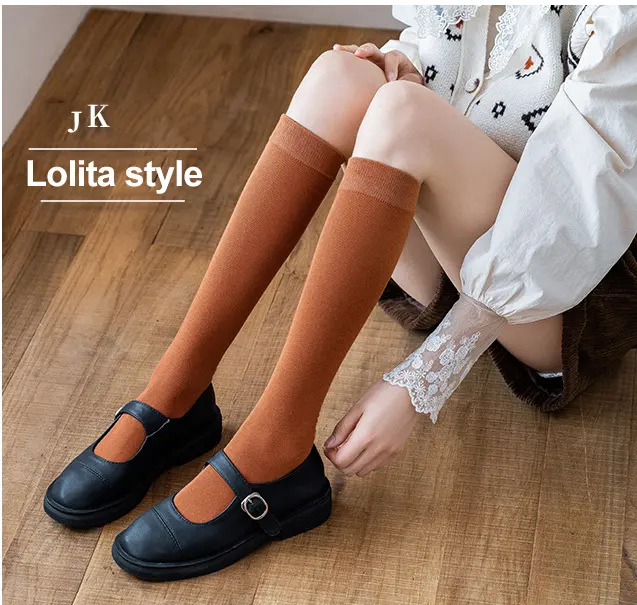 2024 new solid color jacquard Ladies' Knee High Socks Premium Design Socks Women's Long Socks in Cotton