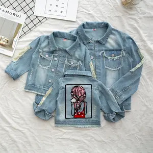 Daughter And Mother Matching Clothing Sequins Ripped Denim Jacket Kids Girl Jean Jacket