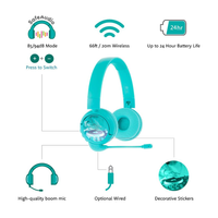 Headphone Bluetooth Nirkabel BuddyPhones Untuk Anak-Anak, Headphone Stereo Over Ear Dengan Stiker Kustom