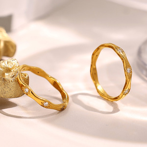 Trendy Star Pattern <b>Ring</b> Wavy Design 18K Gold Plated <b>Titanium</b> Stainless Steel <b>Ring</b> For Women - Product Image 4