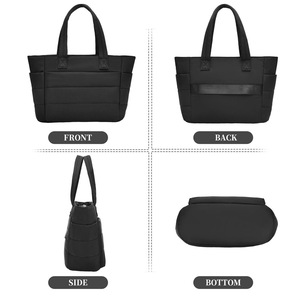 Sac fourre-tout isotherme pour femme, noir, horizontal, carré, avec fermeture éclair, style décontracté, design simple - Product Image 3