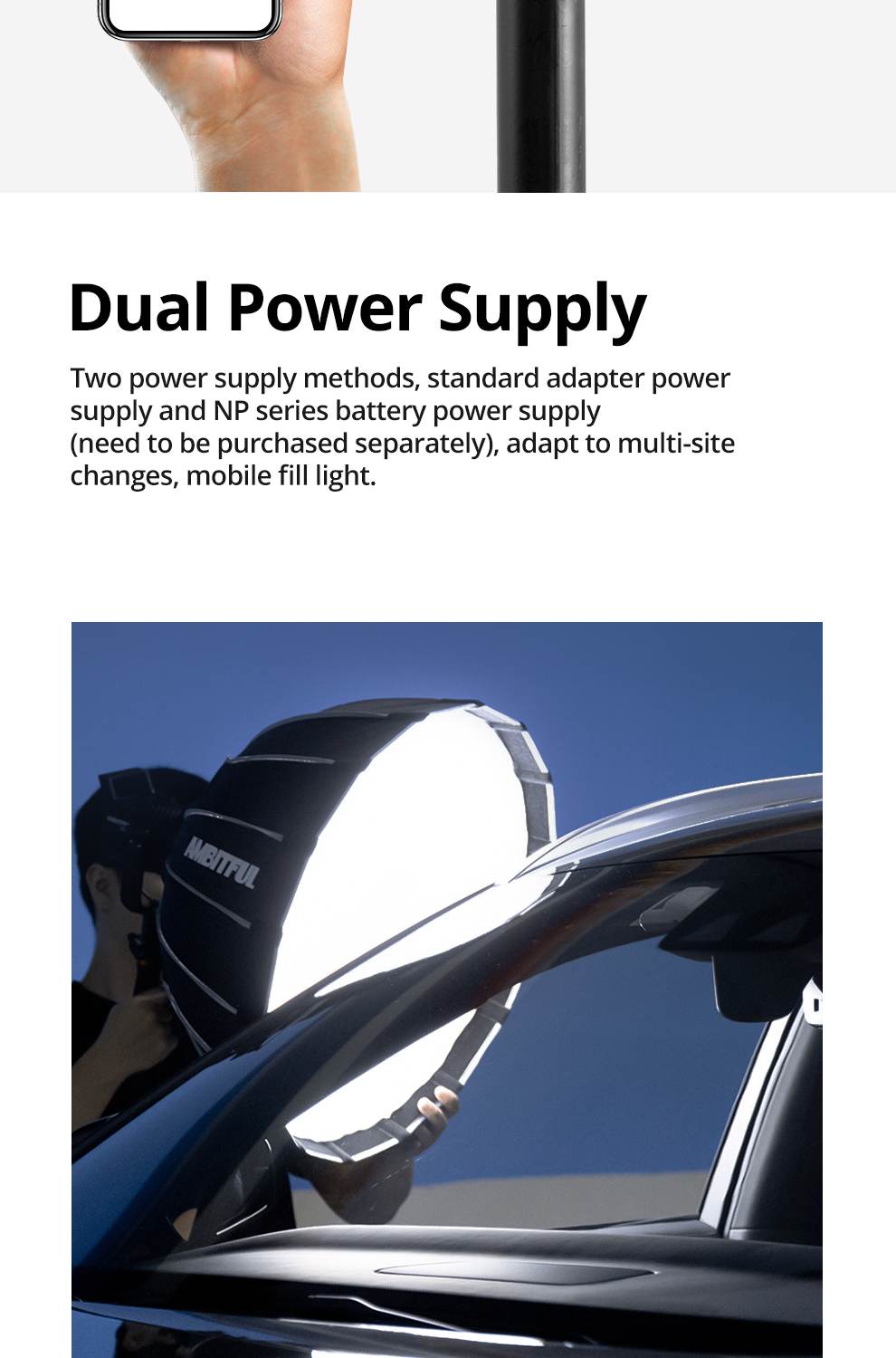 AMBITFUL FL80 RGB LED Video Light 80W 5600K Outdoor Photography Daylight Lighting Adjust Brightness Bowens Mount Support APP